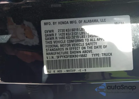 2019 Honda Ridgeline Black Edition из США, поврежденный, VIN 5FPYK3F80KB019882